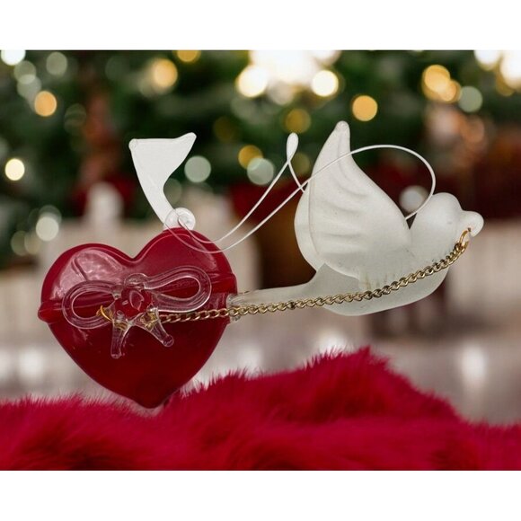 Vintage Dove Heart Christmas Tree Ornament Frosted Glass Bird - Picture 1 of 7
